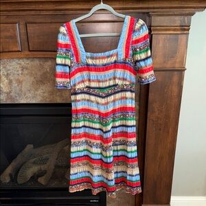 Handmade colorful patchwork striped short sleeve dress boho hippie western XS/S